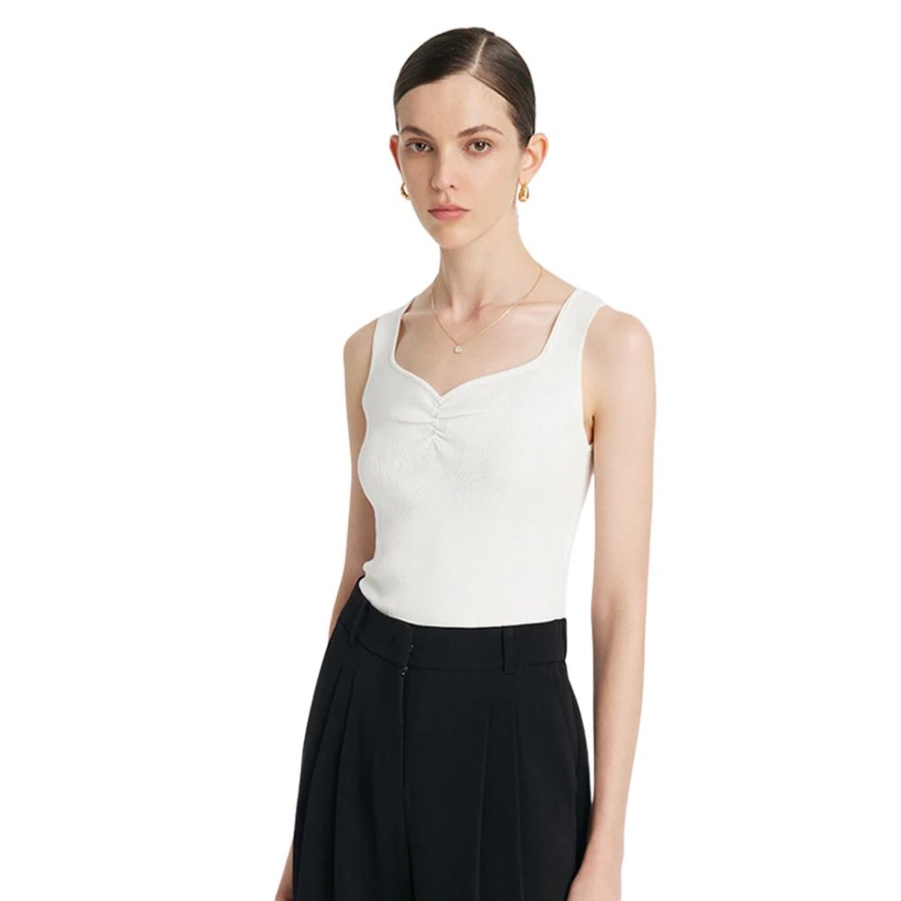 Goelia Acetate Knitted Ruched Vest Women's Tank Top Off White Size Large NEW